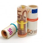 Three rolls of 50 euro bills